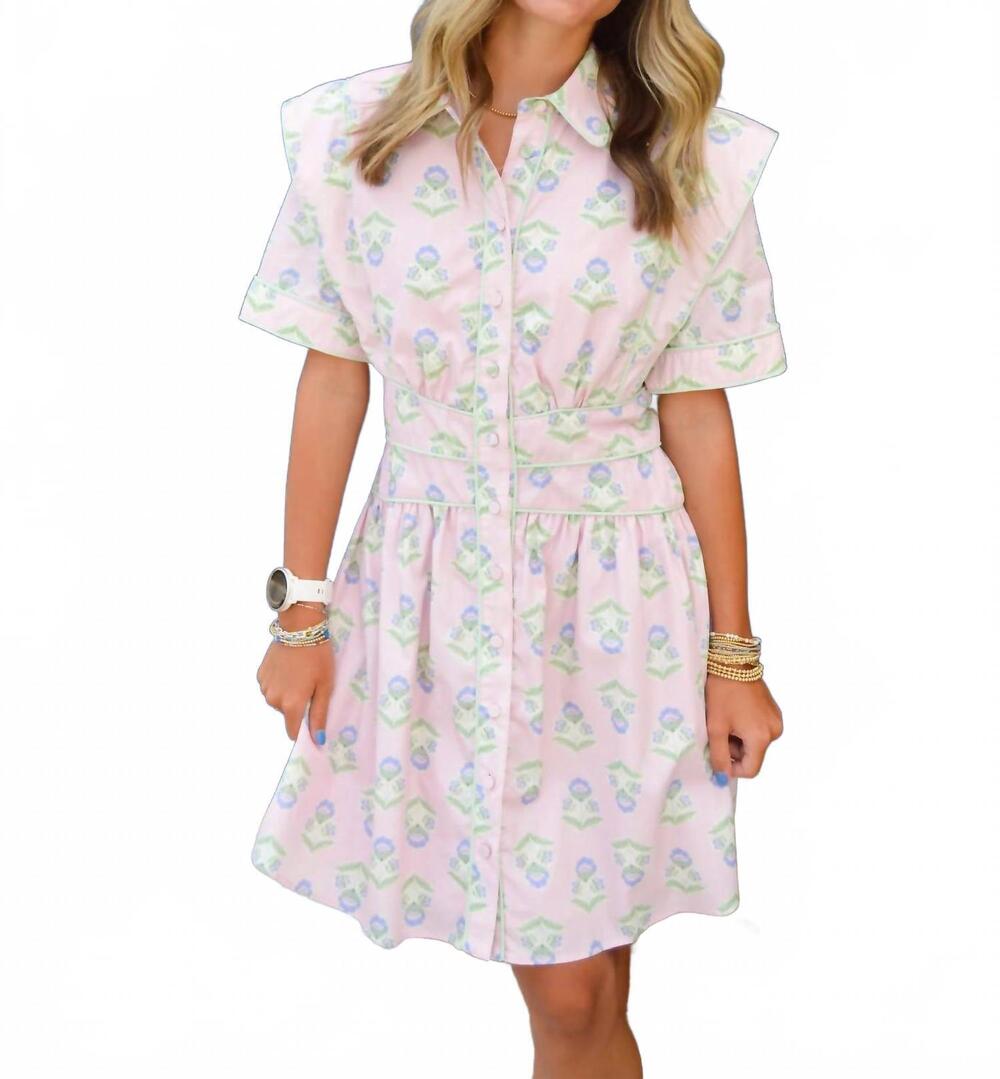 NEW KARLIE french floral shirt dress in pink